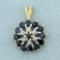 1ct Tw Sapphire And Diamond Target Pendant In 14k Yellow And White Gold