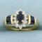 1ct Tw Sapphire And Diamond Halo Design Ring In 14k Yellow Gold