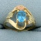 Swiss Blue Topaz Tri-color Ring In 10k Yellow, Rose, And Green Gold