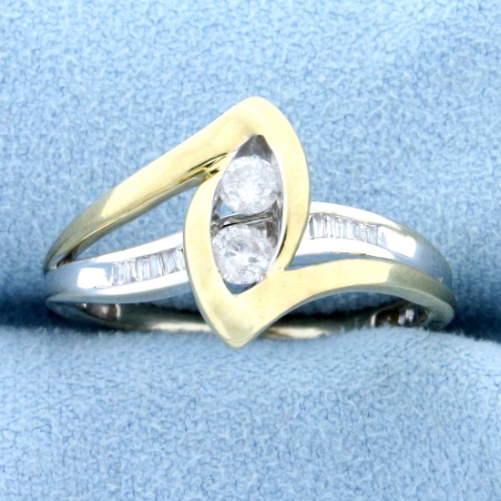 Two Tone Designer Diamond Ring In 10k White And Yellow Gold