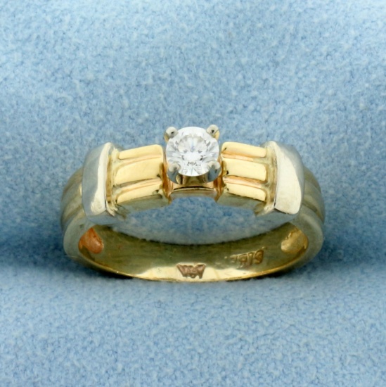 1/5ct Diamond Solitaire Engagement Ring In 14k Yellow And White Gold