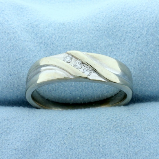 Men's Three-stone Diamond Wedding Band Ring In 10k White Gold