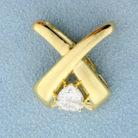 Cz "x" Design Slide Or Pendant In 14k Yellow Gold