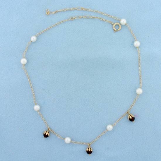 Ruby And Pearl Necklace In 14k Yellow Gold