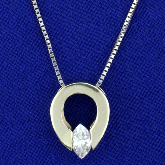 Italian-made 2/3ct Solitaire Diamond Necklace In 14k White Gold
