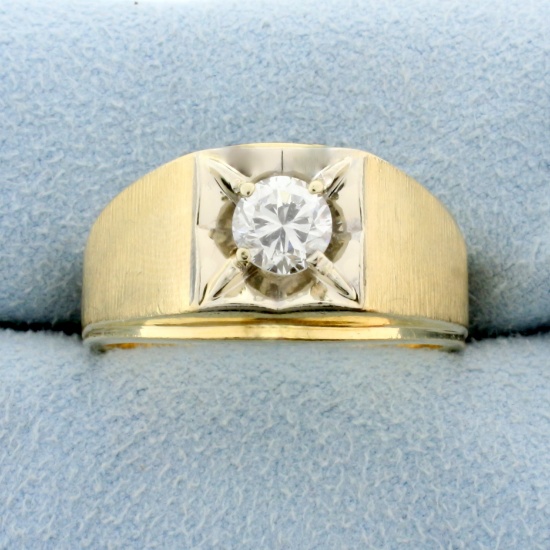 Men's 2/3ct Diamond Solitaire Ring In 14k Yellow And White Gold