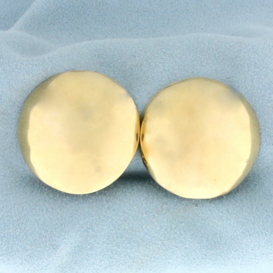Large Circular Dome Statement Earrings In 14k Yellow Gold