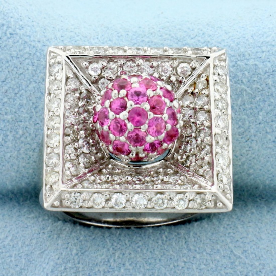 1.5ct Tw Pink Sapphire And Diamond Ring In 14k White Gold
