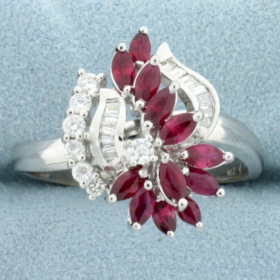 Designer 1.5ct Tw Natural Ruby And Diamond Ring In 18k White Gold