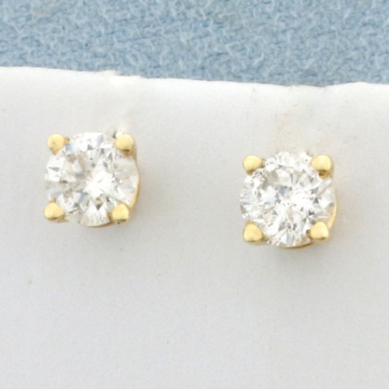 1ct Tw Diamond Stud Earrings In 14k Yellow Gold Basket Settings