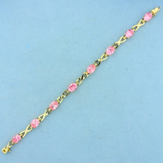 12ct Tw Pink Cz Line Bracelet In 10k Yellow Gold