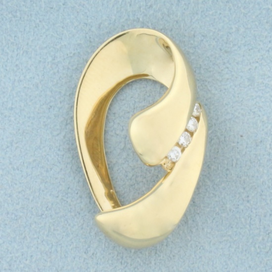 Abstract Design Diamond Pendant Or Slide In 14k Yellow Gold