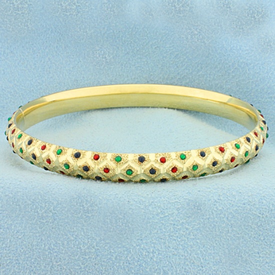 Lab Ruby, Emerald, And Sapphire Bangle Bracelet In 14k Yellow Gold