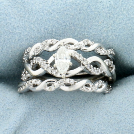 1/2ct Tw Diamond Engagement Ring And Wedding Ring Bridal Set In 14k White Gold