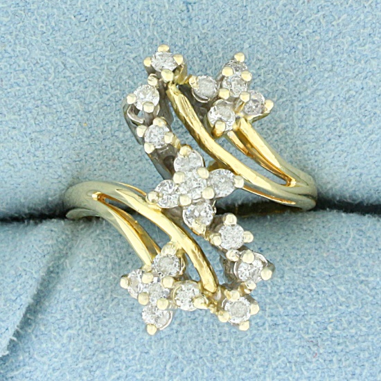 2/3ct Tw Diamond "s" Flower Design Ring In 14k Yellow And White Gold