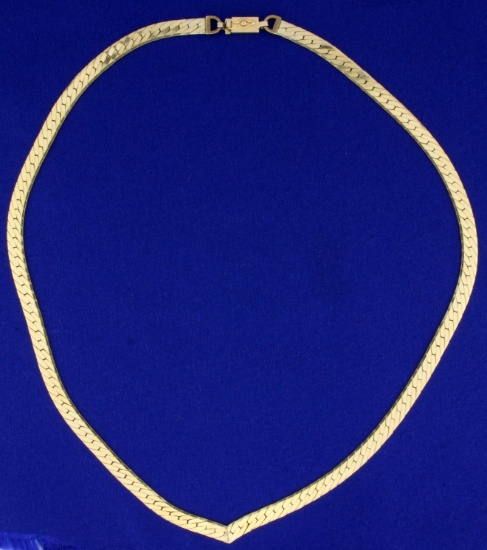 Heavy 18 1/2 Inch Herringbone Chain Necklace In 14k Yellow Gold