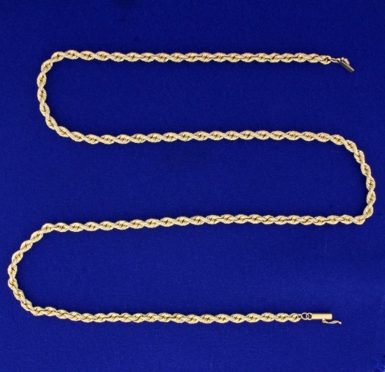 Thick 24 Inch Rope Style Chain Necklace In 14k Yellow Gold