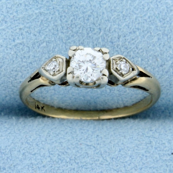 Vintage Three Stone Diamond Engagement Ring In 14k Yellow Gold