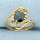 Chrome Tourmaline And Diamond Bypass Ring In 14k Yellow Gold
