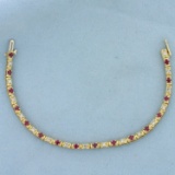 2.5ct Tw Ruby And Diamond Tennis Bracelet In 14k Yellow Gold