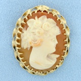 Vintage Cameo Pin Or Pendant In 14k Yellow Gold