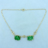 Vintage Jade And Pearl Necklace In 14k Yellow Gold