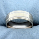 Men's Wide Beaded Edge Wedding Band Ring In 10k White Gold