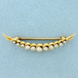 Vintage Pearl Crescent Shape Pin In 14k Yellow Gold