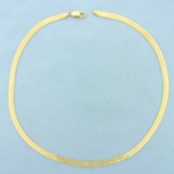Italian Made 17 Inch Designer Etched Herringbone Chain Necklace In 14k Yellow Gold