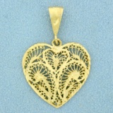 Diamond Filigree Heart Pendant In 14k Yellow Gold