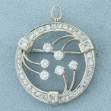 1.5ct Tw Diamond Abstract Design Circle Pendant Or Pin In 14k White Gold