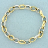 Designer Rolo Link Link Two Tone Bracelet In 14k Yellow And White Gold