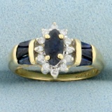 1ct Tw Sapphire And Diamond Halo Design Ring In 14k Yellow Gold
