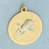 Lion And Stars Circle Pendant In 14k Yellow Gold