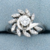 Diamond Starburst Pinwheel Ring In 14k White Gold