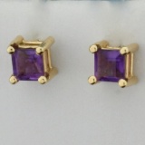 Amethyst Stud Earrings In 14k Yellow Gold