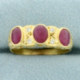 Vintage Ruby And Diamond Ring In 18k Yellow Gold