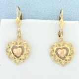 Beverly Hills Gold Heart Dangle Earrings In 14k Yellow And Rose Gold
