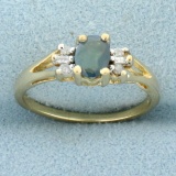 Green Topaz And Diamond Ring In 10k Yellow Gold
