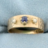 Vintage Sapphire Solitaire Ring In 10k Yellow Gold