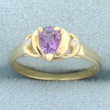 Amethyst And Diamond Ring In 14k Yellow Gold