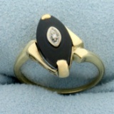 Vintage Onyx And Diamond Ring In 10k Yellow Gold