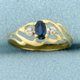 Vintage Sapphire And Diamond Ring In 14k Yellow Gold