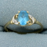 Swiss Blue Topaz And Diamond Ring In 10k Yellow And White Gold