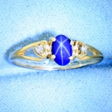 Star Sapphire And Diamond Ring In 10k Yellow Gold