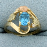 Swiss Blue Topaz Tri-color Ring In 10k Yellow, Rose, And Green Gold