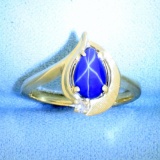 Star Sapphire And Diamond Ring In 10k Yellow Gold