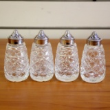 Four Crystal Glass And Sterling Silver Salt And Pepper Shakers