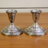 Damask Rose Sterling Silver Candlesticks
