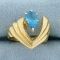 Unique Swiss Blue Topaz Floating Design Ring In In 14k Yellow Gold